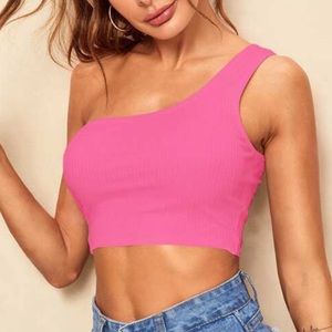 one shoulder neon crop top